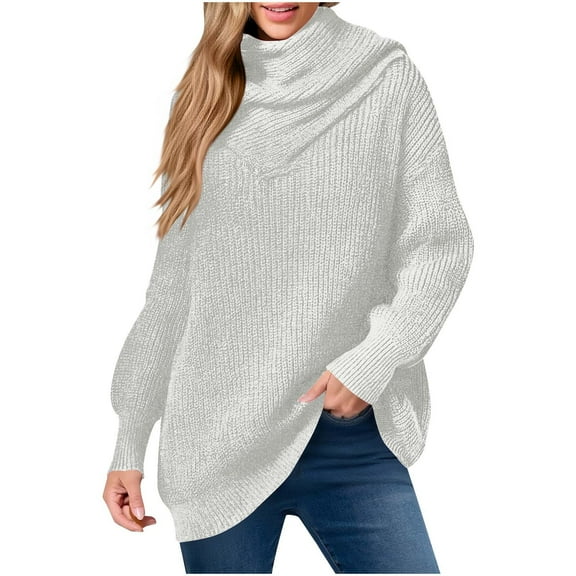 Weiqiqre Sweaters for Women Turtleneck Sweaters Fall Batwing Sleeve Ribbed Tunic Sweater