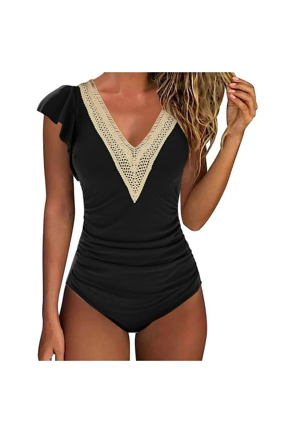 Swim Suits Women Tummy Control Tankini Two Piece Swimsuit High Waisted Bathing Suit with Ruched Ruffle Swim Top