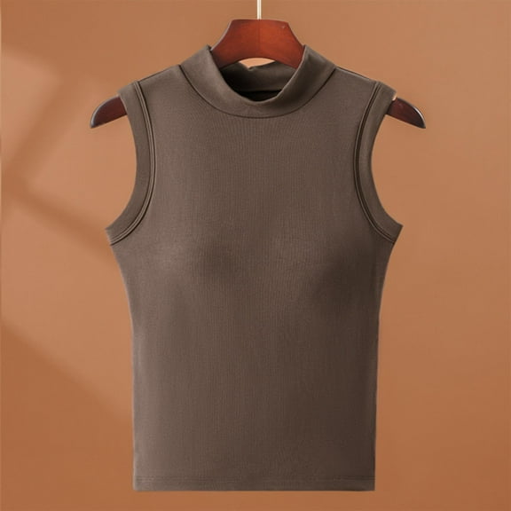 Weiqiqre T Shirts for Women Sleeveless Mock Turtle Neck Tops Double Lined Tank Tops 2025 Basic Tight Shirts