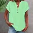 thumbnail image 1 of Weiqiqre T Shirts for Women Summer Gauze Plus Size Short Sleeve Tops Dressy Casual Button Loose Fit Beach Work Blouse, 1 of 6