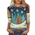 thumbnail image 1 of Weiqiqre Tops for Women Trendy 3/4 Length Sleeve Loose Fit Crewneck T Shirts Cute Christmas Three Quarter Length Tunic Tops, 1 of 6