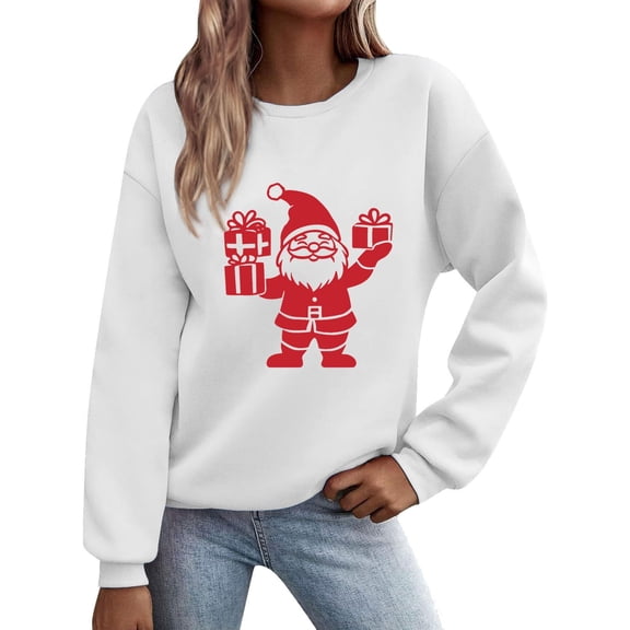 Weiqiqre Tops for Women Trendy Christmas Sweatshirts For Women Santa Christmas Sweatshirt Cute Long Sleeve Pullover Top