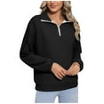 thumbnail image 1 of Weiqiqre Tops for Women Trendy Long Sleeve Quarter Zip Pullover Quilted Sweatshirt Casual Loose V Neck Collared Tops with Pockets, 1 of 7
