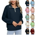 thumbnail image 1 of Weiqiqre Tops for Women Trendy Long Sleeve Quarter Zip Pullover Quilted Sweatshirt Casual Loose V Neck Collared Tops with Pockets, 1 of 8
