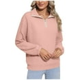 thumbnail image 1 of Weiqiqre Tops for Women Trendy Long Sleeve Quarter Zip Pullover Quilted Sweatshirt Casual Loose V Neck Collared Tops with Pockets, 1 of 7