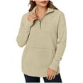 thumbnail image 1 of Weiqiqre Tops for Women Trendy Loose Half Zip Drawstring Pullover Sweatshirt Top Casual Long Sleeve Side Slit Knit Hoodie, 1 of 9