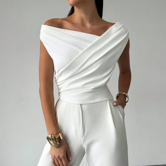 Weiqiqre Tops for Women Trendy Off The Shoulder T Shirts Summer Asymmetrical Slim Fit Going Out Tops