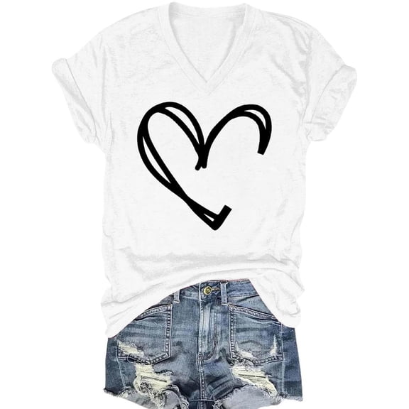 Weiqiqre Tops for Women Trendy Valentines Shirts: Valentine Love Heart Printed Tee Teen Cute Girl Gift Top