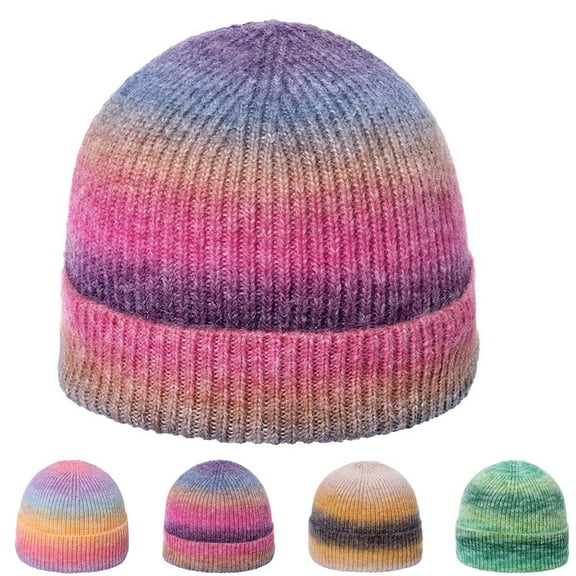 Weiqiqre Unisex Trendy Multicolored Rainbow Beanie Hat Knit Winter Stretchable Warm Green