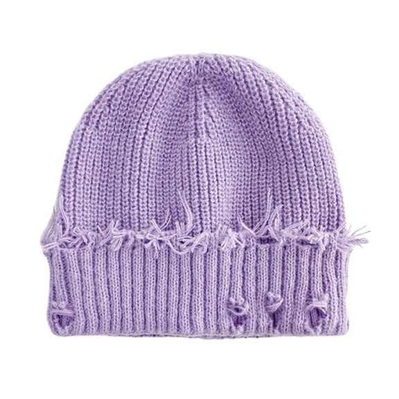 Weiqiqre Unisex Warm Knit Skull Cap Hip-hop Slouchy Ripped Knitted Hat Purple