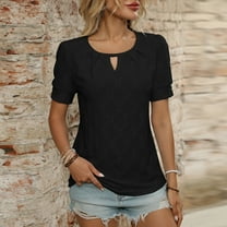 Weiqiqre Vacation Outfits for Women Plus Size Tops Eyelet Embroidery Puff Sleeve Tee Crew Neck Shirts Casual Soft Blouse Loose Fit Tees