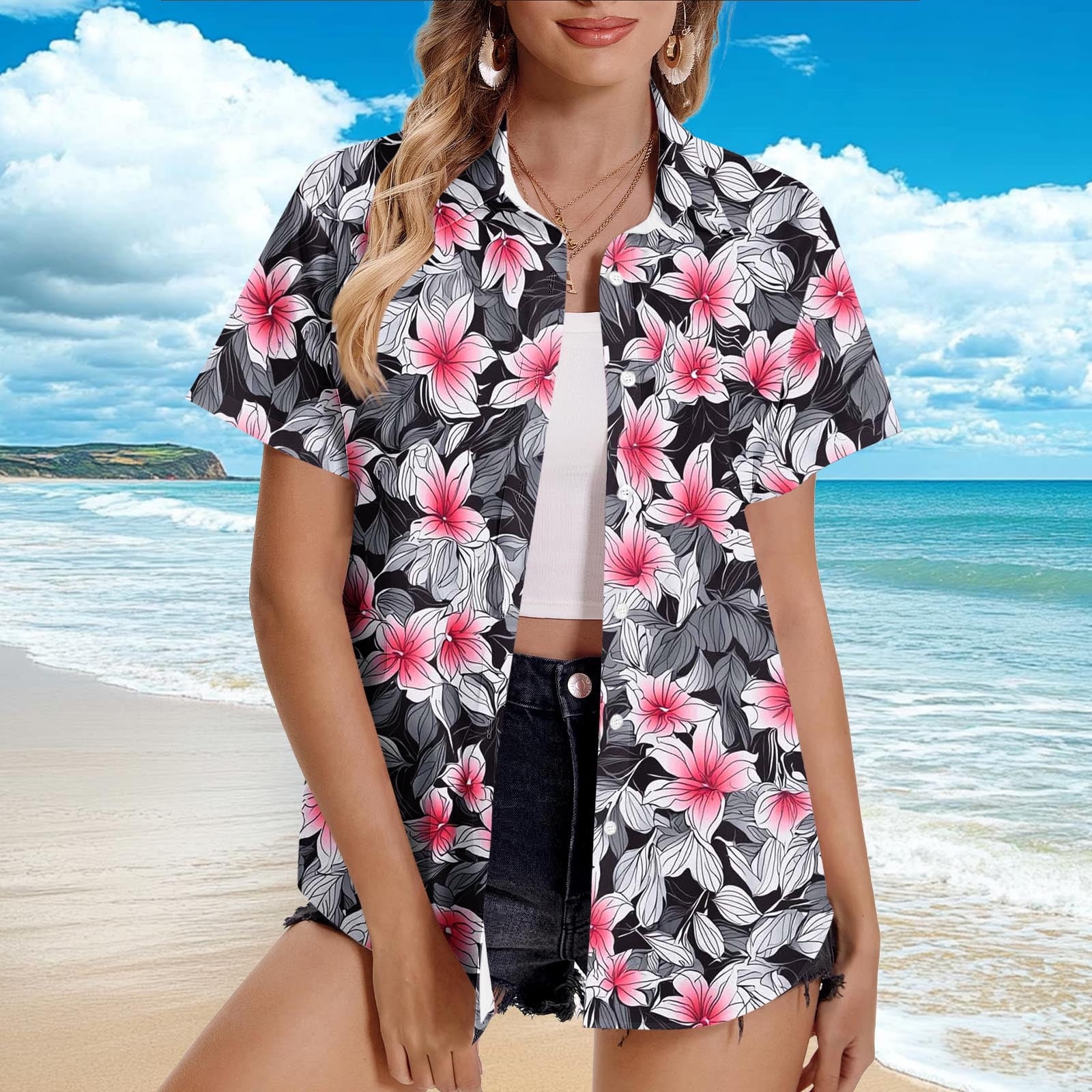 Weiqiqre Vacation Outfits for Women Summer Beach Shirt Tropical Shirts ...