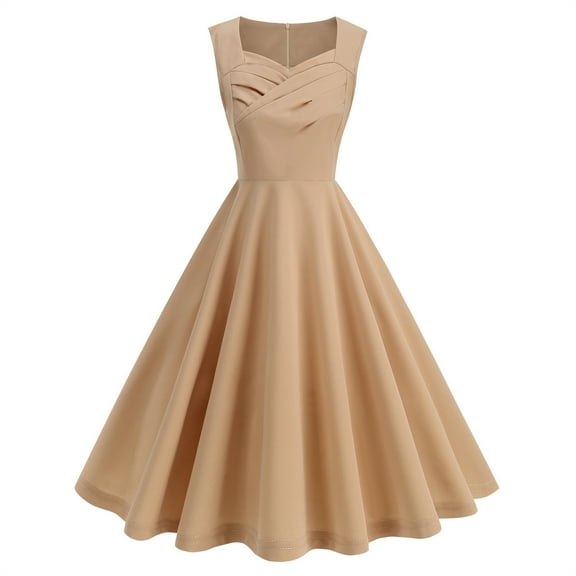 Weiqiqre Valentines Dress for Women Sleeveless V-Neck A-line Bridesmaid Cocktail Party Swing Dress