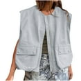 thumbnail image 1 of Weiqiqre Vest for Women Casual Zip Up Vest Cargo Oversized Ruched Hem Sleeveless Jackets Tops, 1 of 8