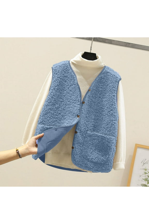 Vest for Women Sherpa Fleece Vest Button Down Fuzzy Sleeveless Crop Jacket Winter Warm Old Money Outerwear