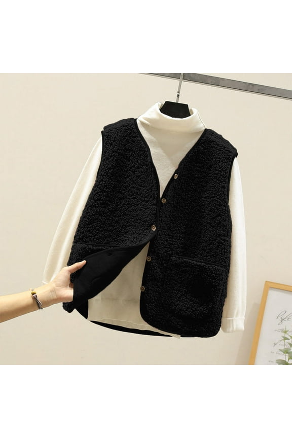 Vest for Women Sherpa Fleece Vest Button Down Fuzzy Sleeveless Crop Jacket Winter Warm Old Money Outerwear