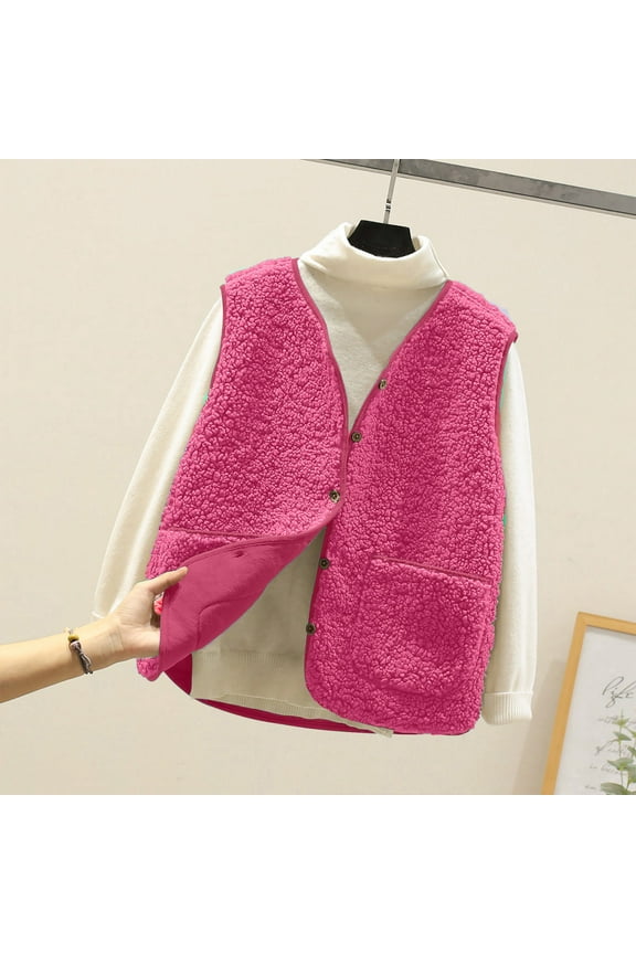 Vest for Women Sherpa Fleece Vest Button Down Fuzzy Sleeveless Crop Jacket Winter Warm Old Money Outerwear