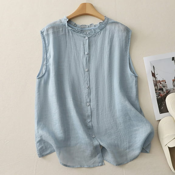 Weiqiqre Vest for Women Sleeveless Button Down Suit Vest Tops Trendy Round Neck Outerwear