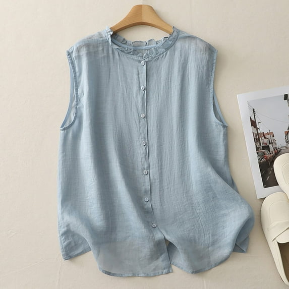 Weiqiqre Vest for Women Sleeveless Button Down Suit Vest Tops Trendy Round Neck Outerwear