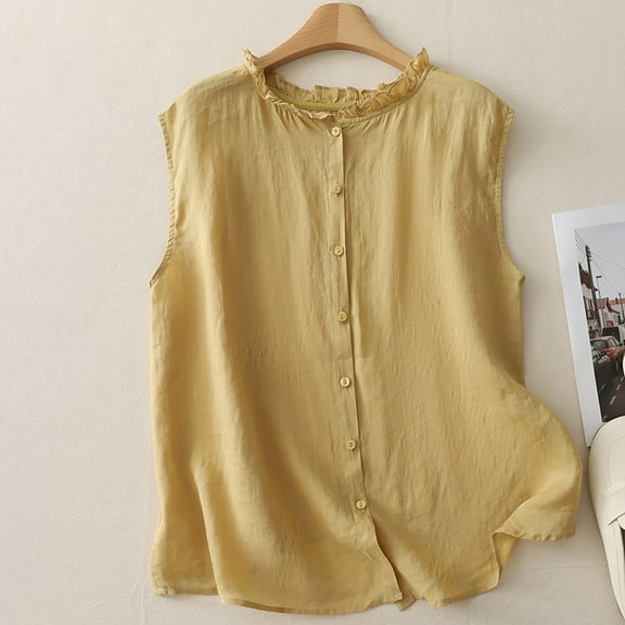 Weiqiqre Vest for Women Sleeveless Button Down Suit Vest Tops Trendy Round Neck Outerwear