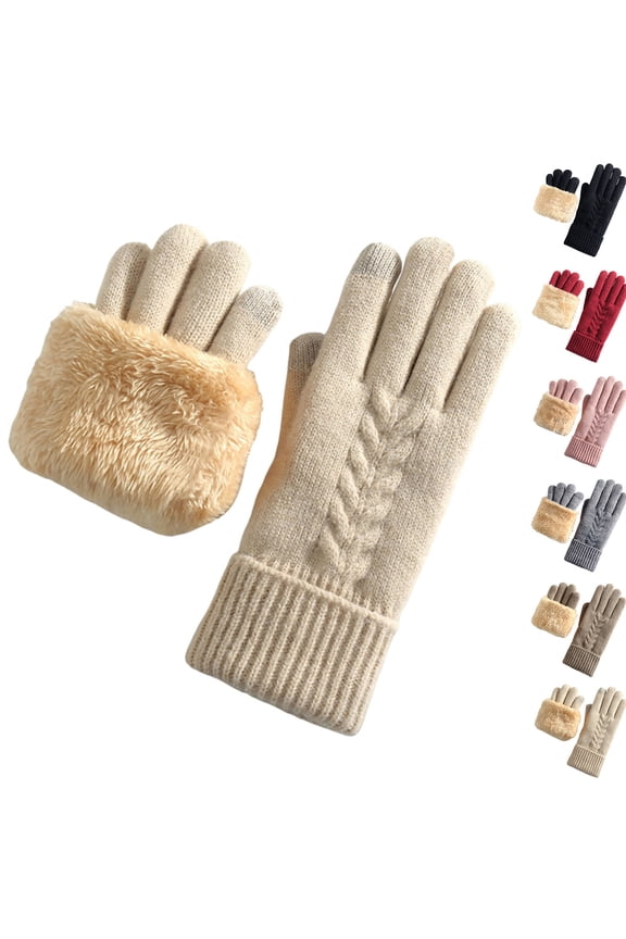 Warm Fleece Lined Gloves for Women, Thermal Wool Cable Knit Gloves for Cold Weather