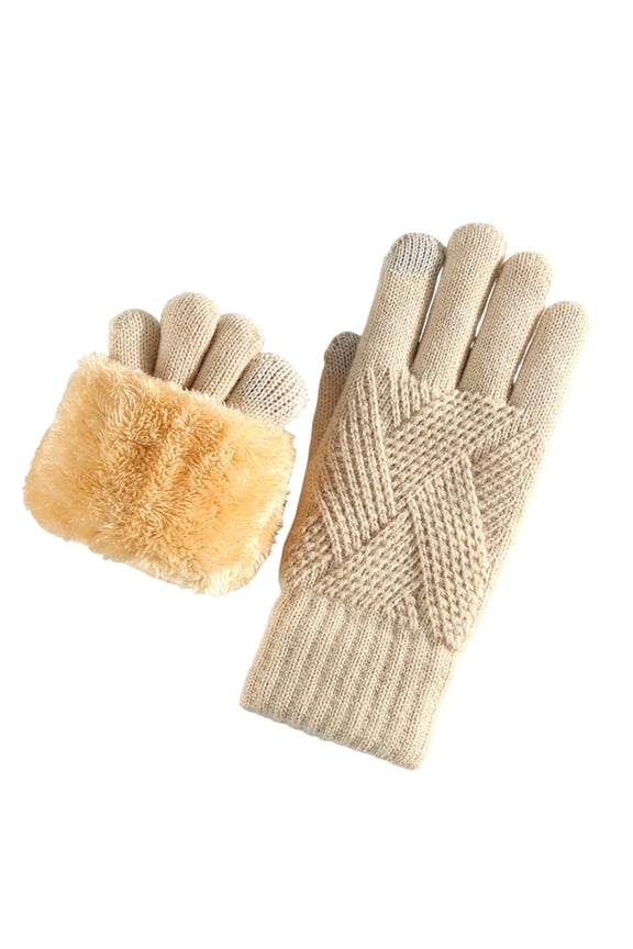 Warm Fleece Lined Gloves for Women, Thermal Wool Cable Knit Gloves for Cold Weather