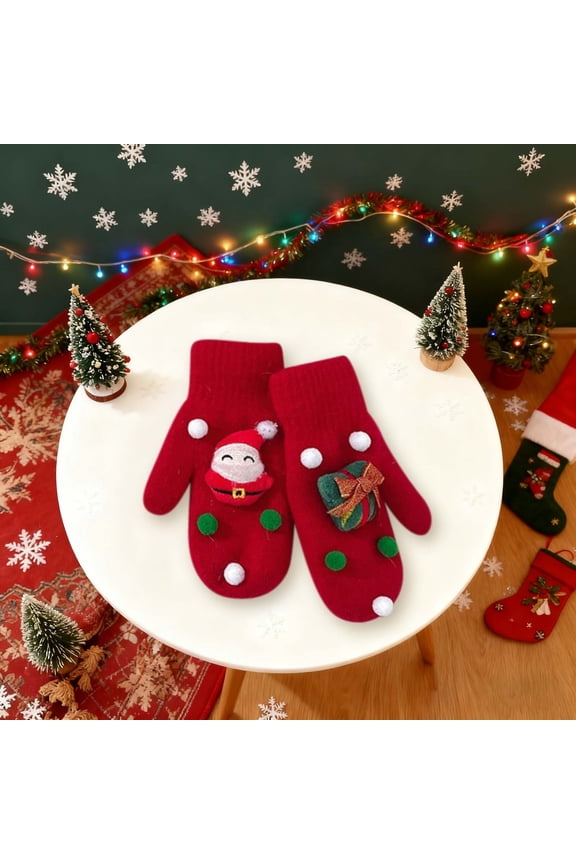 Warm Gloves Christmas Cute Winter Thick Fleece Thermal Mittens Full Finger Ski Gloves for Women Men