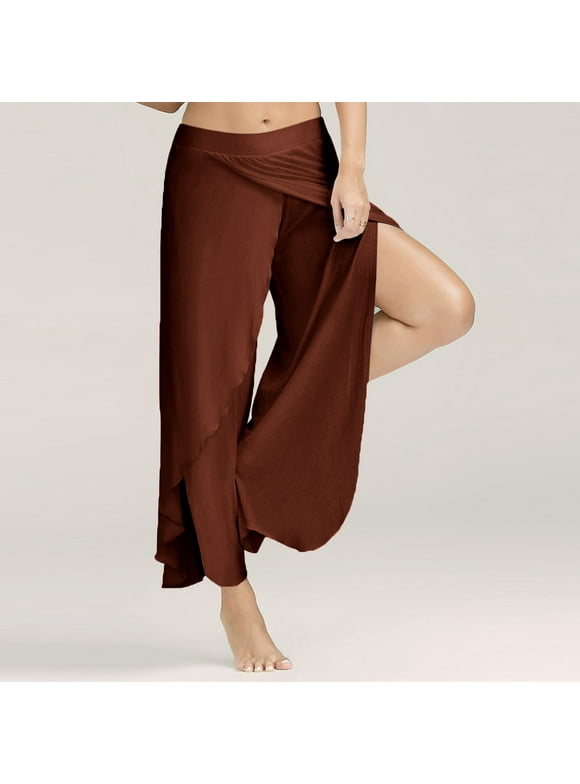 Weiqiqre Wide Leg Yoga Pants for Wo Palazzo Slit Wide Leg Pants Casual High Slit Layered Wide Leg Yoga Pants Cropped Pants Flowy Layered Palazzo Pants