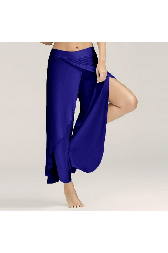 Wide Leg Yoga Pants for Wo Palazzo Slit Wide Leg Pants Casual High Slit Layered Wide Leg Yoga Pants Cropped Pants Flowy Layered Palazzo Pants