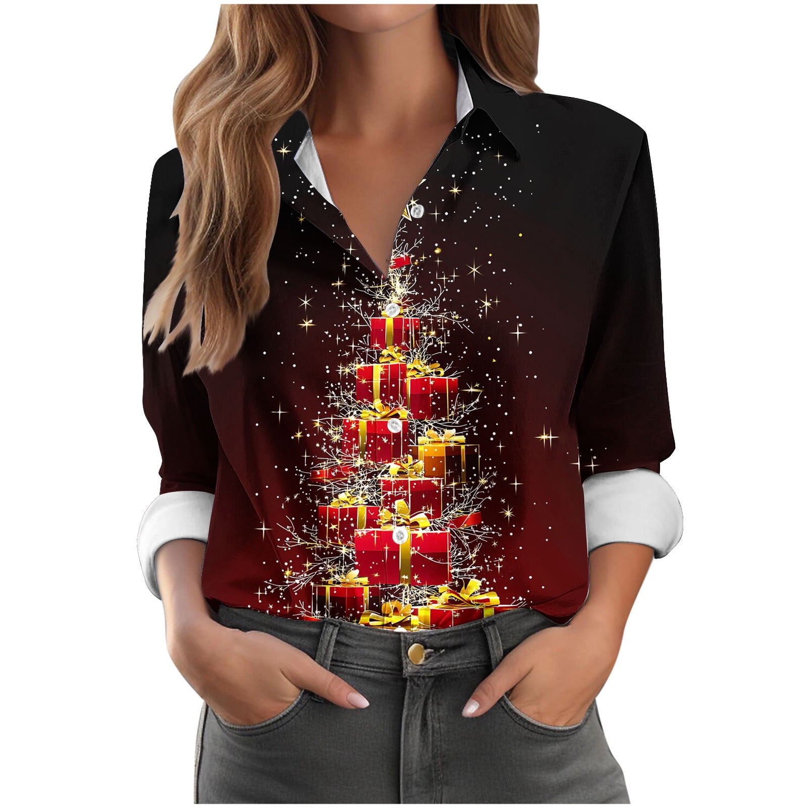 womens christmas dress shirts Dressy Christmas Shirts for Woman