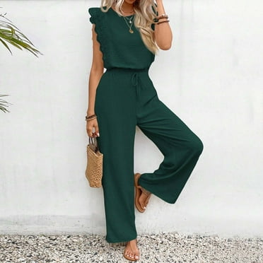 Weiqiqre Women Beach Fashion 2025 Summer Ruffle Sleeves Square Neck Rompers with Pockets