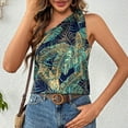 thumbnail image 1 of Weiqiqre Women Beach Fashion One Shoulder Blouse Top Tropical Print Tie Side Boho Sleeveless Summer Shirts, 1 of 6