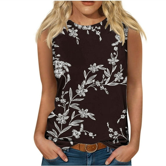 Weiqiqre Women Beach Fashion Plus Size Loose Casual Solid Color T Shirts Scoop Neck Sleeveless Blouses for Women