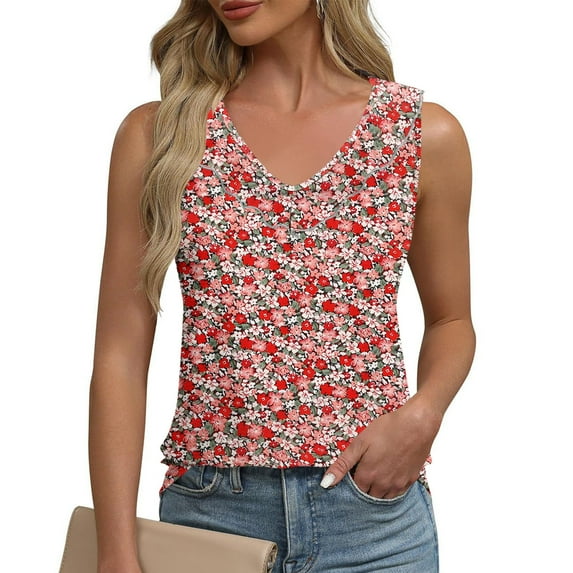 Fewfanhot Women Beach Fashion V Neck Ombre Tank Top Summer Casual Basic Loose Sleeveless T Shirt