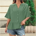 thumbnail image 1 of Weiqiqre Women Blouses Button Down Short Sleeve Tops Ruffle Tiered Loose Fit Peplum Tops, 1 of 8