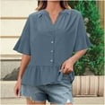 thumbnail image 1 of Weiqiqre Women Blouses Button Down Short Sleeve Tops Ruffle Tiered Loose Fit Peplum Tops, 1 of 9