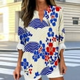 thumbnail image 1 of Weiqiqre Women Blouses V Neck Polka Dot Graphic Tees Shirts Button Three Quarter Length Dressy Blouses, 1 of 5