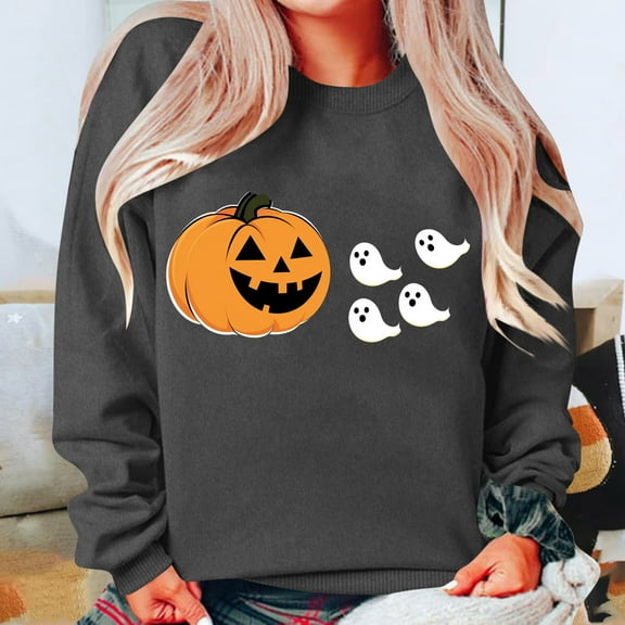 Weiqiqre Women Blouses Vintage Halloween Sweatshirt for Women Dancing Skeleton Sweatshirt Cute Pumpkin Sweater Blouse Tops