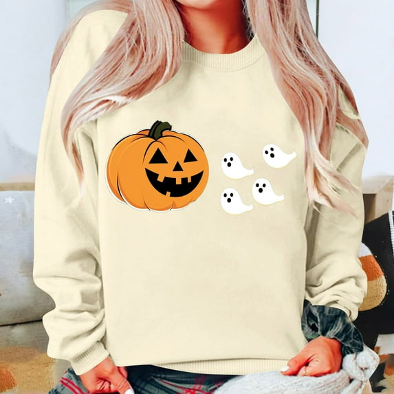 Weiqiqre Women Blouses Vintage Halloween Sweatshirt for Women Dancing Skeleton Sweatshirt Cute Pumpkin Sweater Blouse Tops