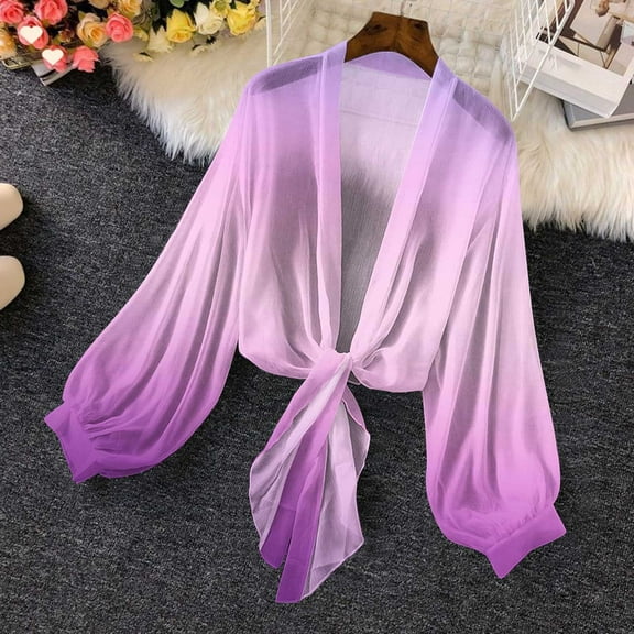 Weiqiqre Women Clothing Tie Front Tops Bow Sheer Lantern Long Sleeve Blouse Fashion Spring Summer Outfits