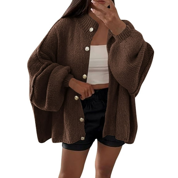 Weiqiqre Women Fall Clothes Cardigans Long Lantern Sleeve Button Down Chunky Knit Loose Fall Sweater Coats