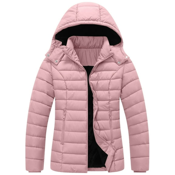 Weiqiqre Women Fall Clothes Quilted Insulated Warm Winter Coat Full-Zip Hooded Outerwear for Hiking Travel