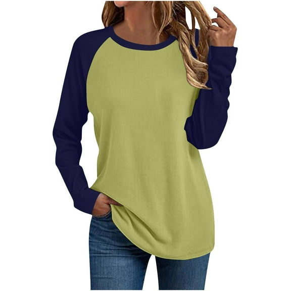 Weiqiqre Women Fall Clothes Raglan Shirts Long Sleeve Oversized T Shirt Casual Crewneck Color Block Tee Top