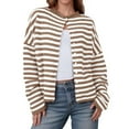 thumbnail image 1 of Weiqiqre Women Fall Clothes Striped Cardigan Casual Long Sleeve Open Front Button Down Loose Knit Lightweight Fall Sweaters, 1 of 2