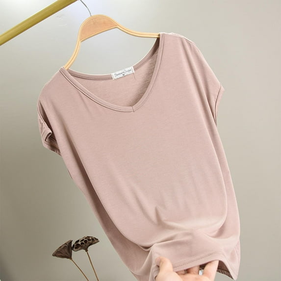 Weiqiqre Women Short Sleeve Deep V Neck Base Shirt Thin T-shirt Pajamas Top Short Sleeved Pajamas