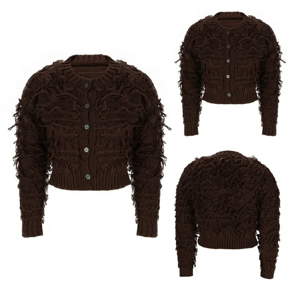 Weiqiqre Women Sweaters Cropped Cardigan Sweater Long Sleeves Button Down Chunky Knitted Coat