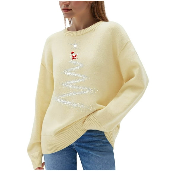 Weiqiqre Women Sweaters Funny Graphic Crewneck 3/4 Sleeve Tops Xmas Family Holiday Casual Dressy Blouses