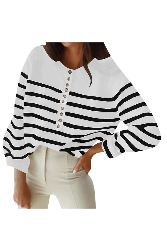 Women Sweaters Striped Long Sleeve Sweater Tops Open Front Button Knit Casual Oversized V Neck Cardigan