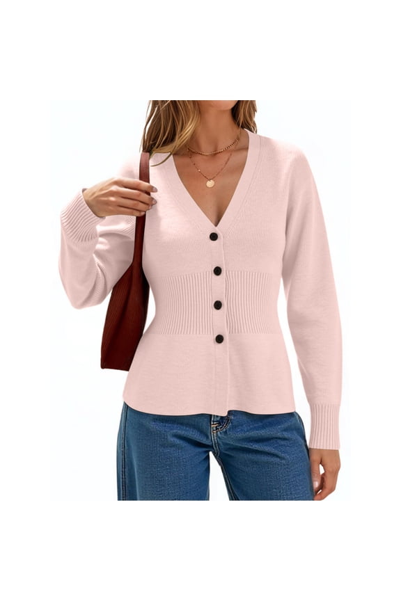 Women Sweaters V Neck Cardigan Sweaters Long Sleeve Knit Tops Dressy Casual Button Up Fitted Outerwear