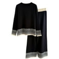 thumbnail image 1 of Weiqiqre Women's 2 Piece Knit Sweater Outfit Casual Long Sleeve Pullover Wide Leg Pants Tracksuit Loungewear Set, 1 of 3